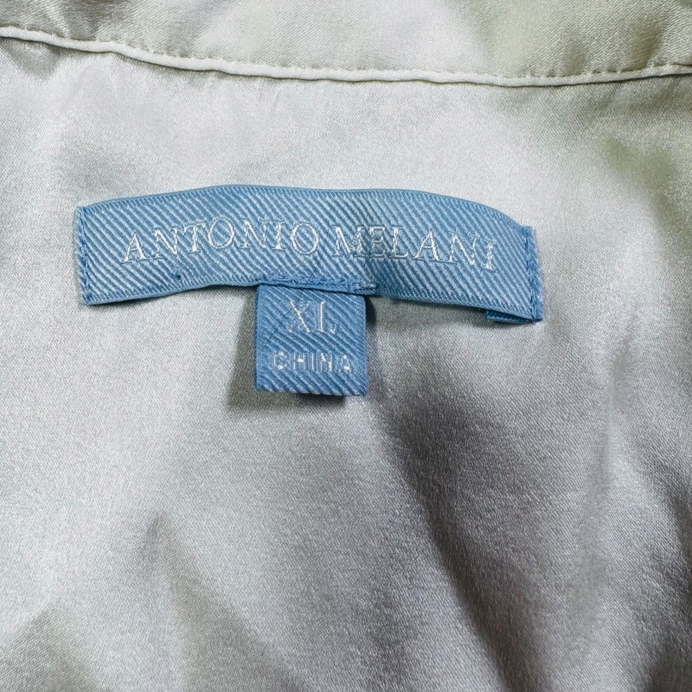 Y2K 90s Style Antonio Melani Cream Stretch Silk Button Up Blouse XL Old Money - Picture 5 of 7
